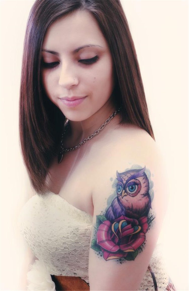 owl shoulder tattoo female