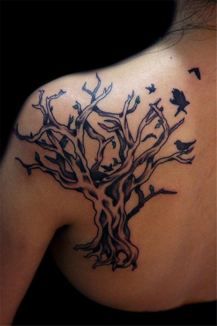tree tattoo on shoulder