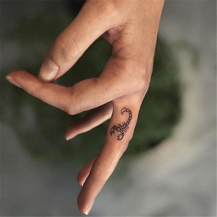 finger tattoo scorpion for female, finger tattoo ideas for females 