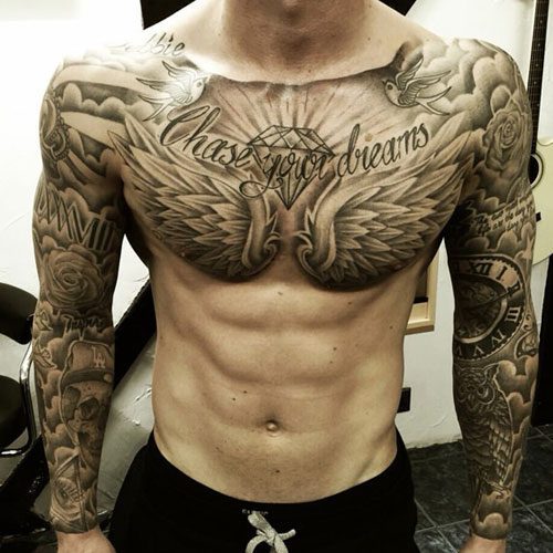 Chest Tattoos for men, Men's Chest Ink, Tattoo Designs, Masculine Tattoos, Chest Tattoo Ideas.