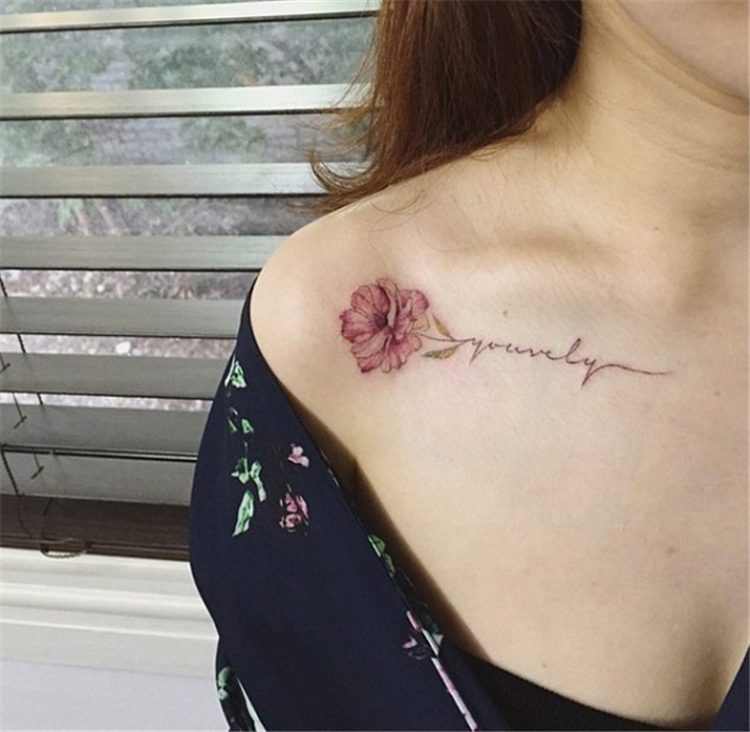 flower with name shoulder tattoos for women