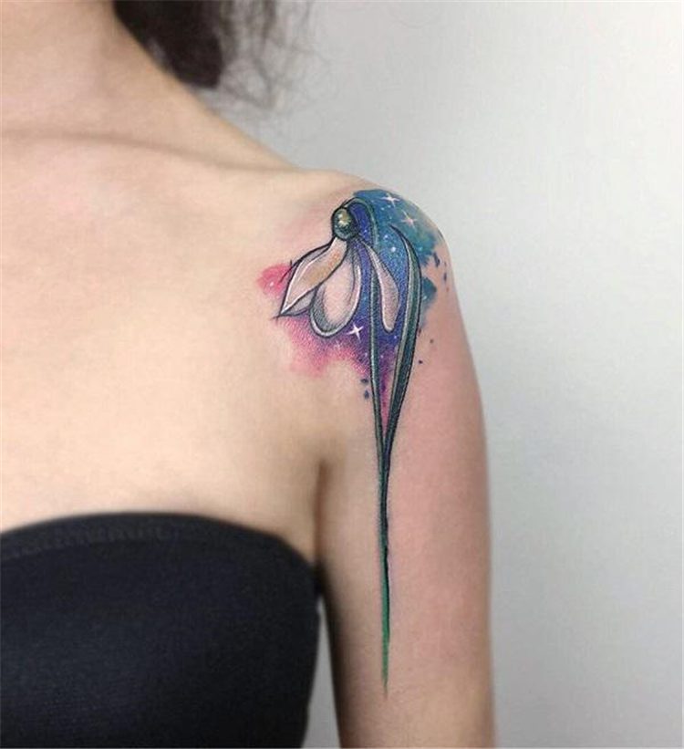 galaxy flower shoulder tattoo female 