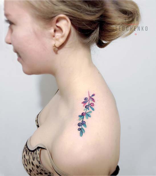 colorful flower shoulder tattoos for women