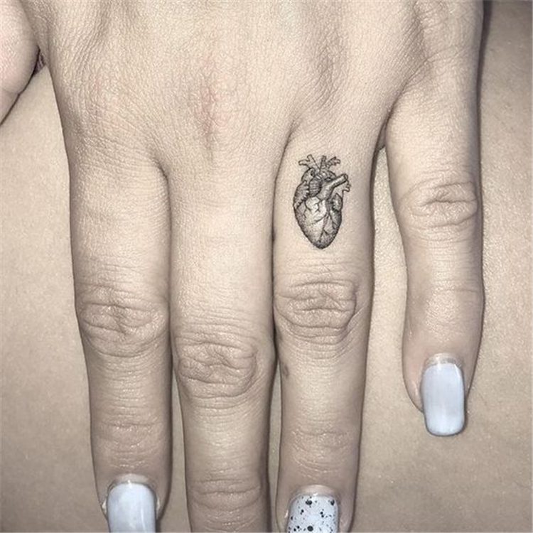 finger heart tattoo for female, finger tattoo ideas for females 