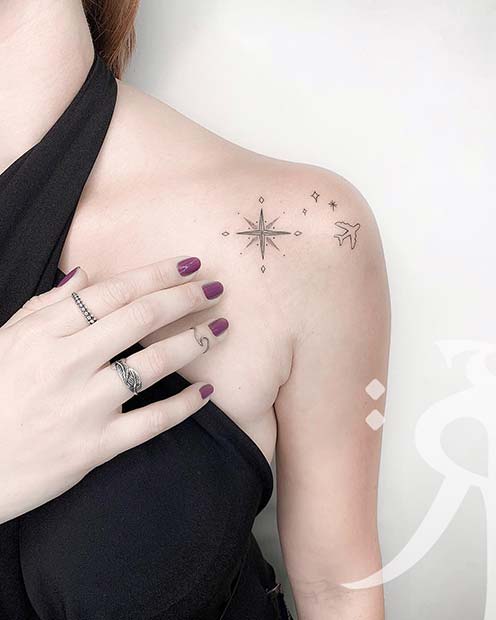 plane shoulder tattoos for women