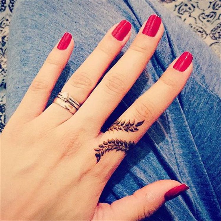 finger leaves tattoo for female, finger tattoo ideas for females 