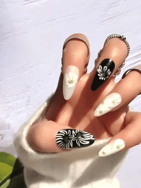 Floral Almond Nails, Almond Nail Art, Almond Shape Nail Designs
