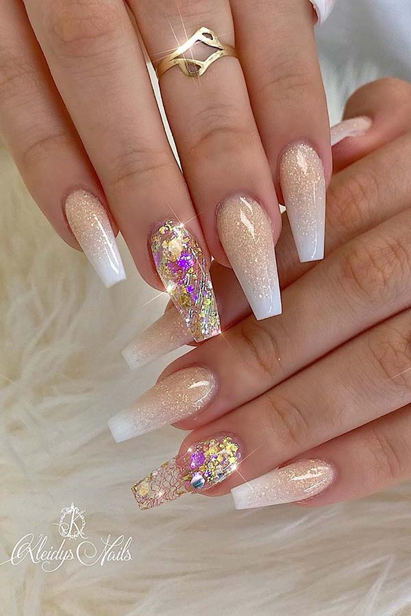 white and gold nail design