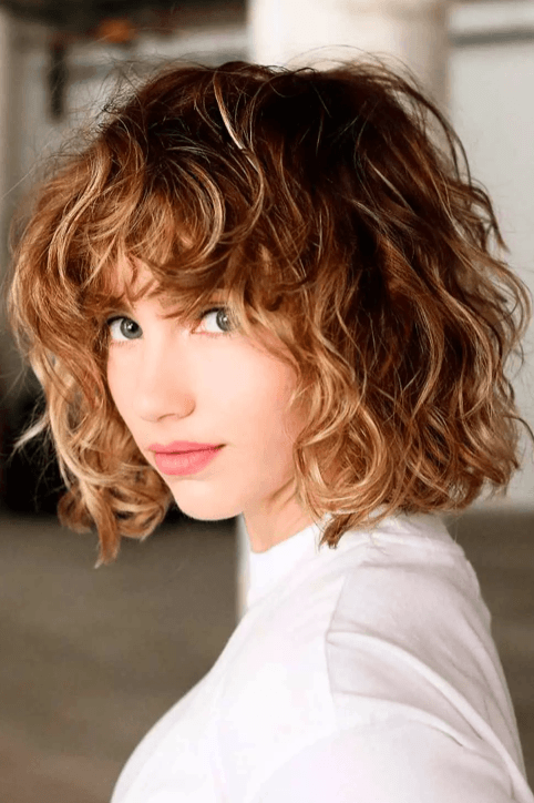 Messy Curly Bob with Bangs