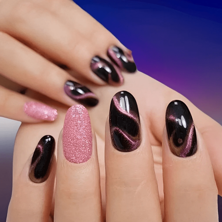 Pink Lines Cat Eye Nails