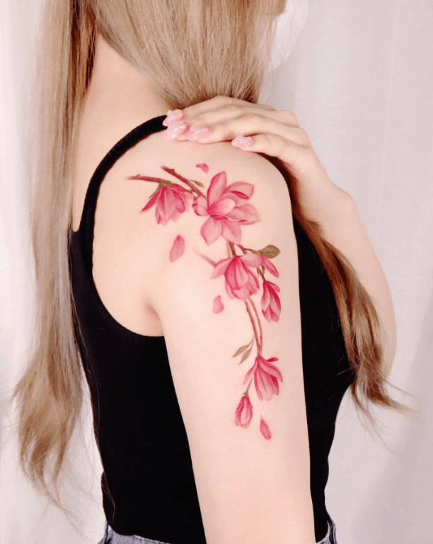 flower shoulder tattoo for women