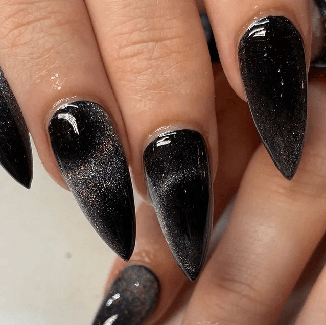 Sleek Black Cat Eye Nails