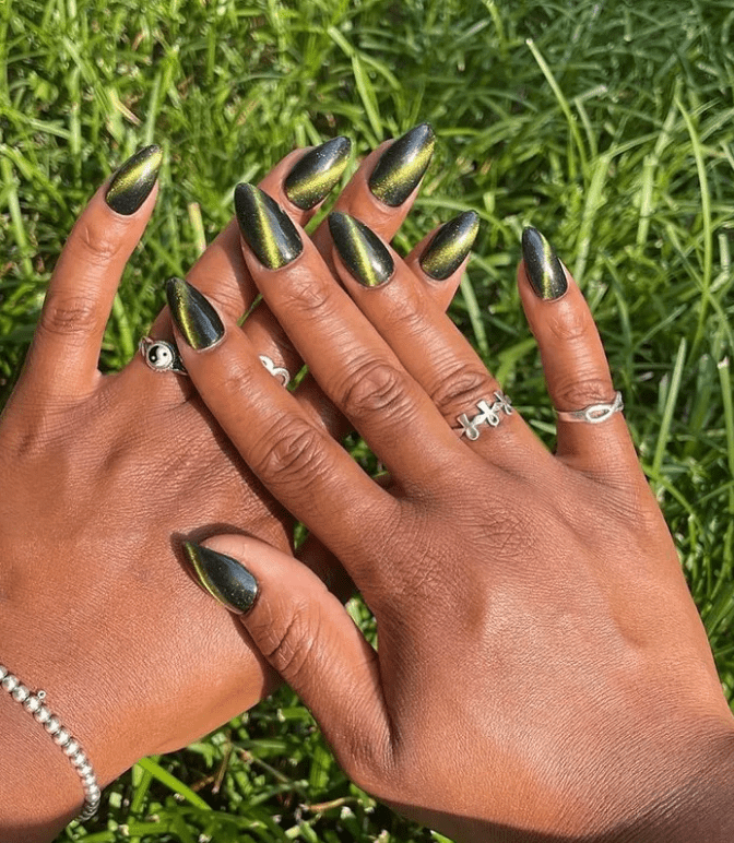 Stunning Olive Green Almond Nails