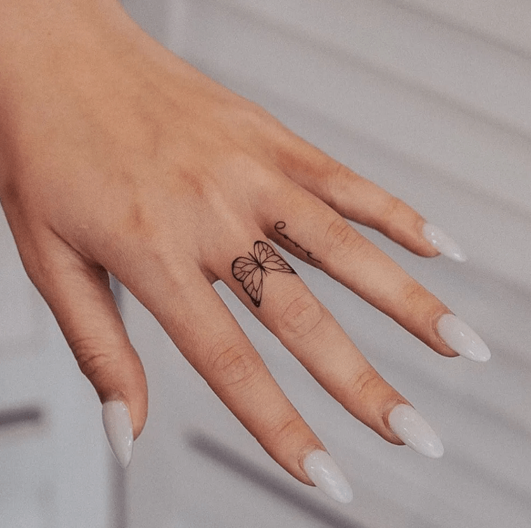 butterfly finger tattoo for female, finger tattoo ideas for females