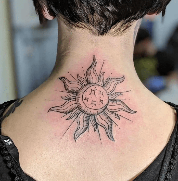 neck sun and moon tattoo designs