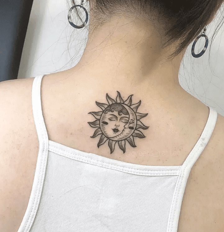 neck sun and moon tattoo designs