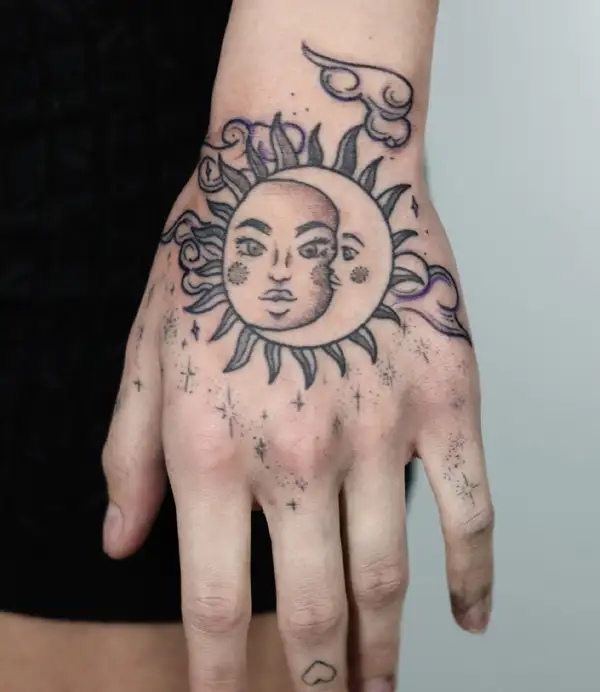 hand sun and moon tattoo designs