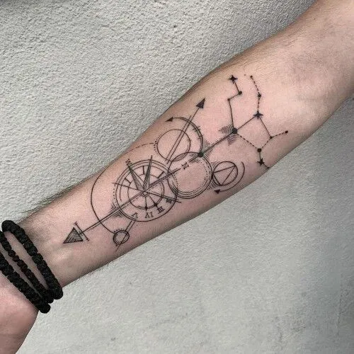 clock and arrow tattoo for men